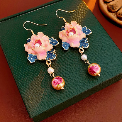 Fashion Flower Pearl Dangle Earrings