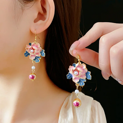 Fashion Flower Pearl Dangle Earrings