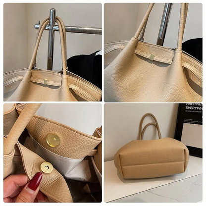 Large Capacity Stylish Solid Color PU Leather Handbag