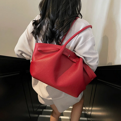 Large Capacity Stylish Solid Color PU Leather Handbag