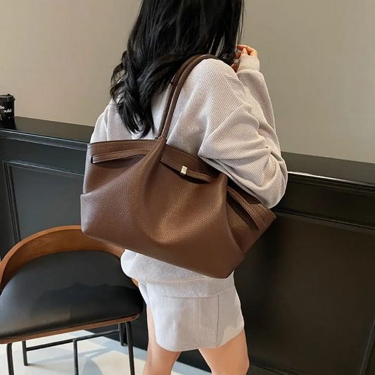 Large Capacity Stylish Solid Color PU Leather Handbag