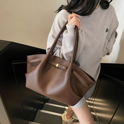 Large Capacity Stylish Solid Color PU Leather Handbag