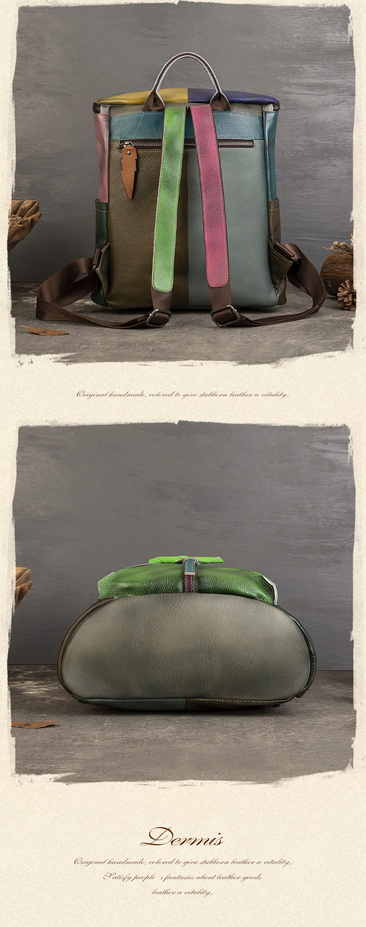 Fashion Patchwork Leather Backpack  Durable Travel & School Bag