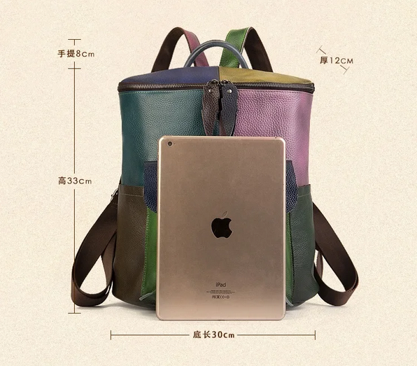 Fashion Patchwork Leather Backpack  Durable Travel & School Bag