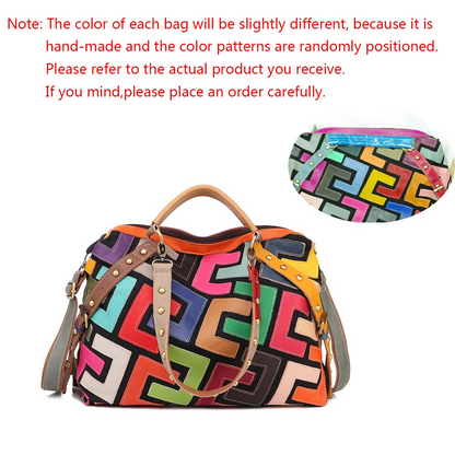 Geometric Multi-Color Shoulder Crossbody Women’s Leather Patchwork Bag