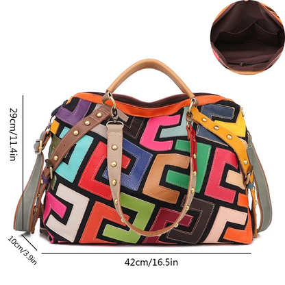 Geometric Multi-Color Shoulder Crossbody Women’s Leather Patchwork Bag