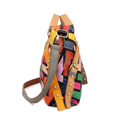 Geometric Multi-Color Shoulder Crossbody Women’s Leather Patchwork Bag