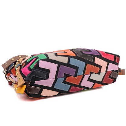 Geometric Multi-Color Shoulder Crossbody Women’s Leather Patchwork Bag