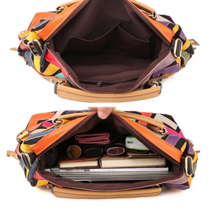 Geometric Multi-Color Shoulder Crossbody Women’s Leather Patchwork Bag