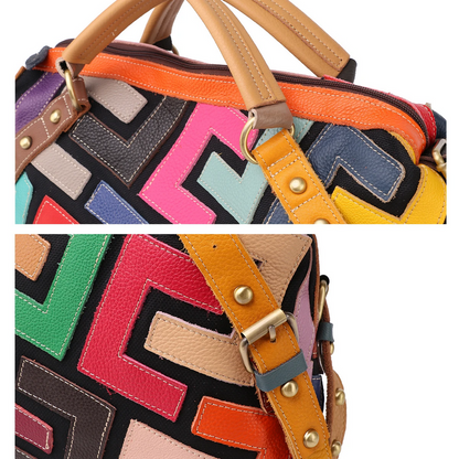 Geometric Multi-Color Shoulder Crossbody Women’s Leather Patchwork Bag