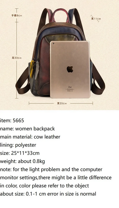 Genuine Leather Patchwork Backpack  Women’s Retro Large Capacity Bag