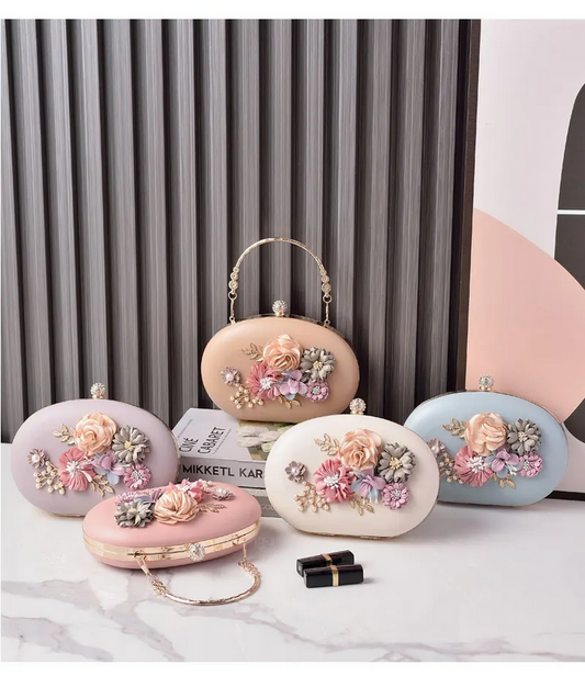 Elegant Floral Evening Clutch Purse  Luxury Party Bag