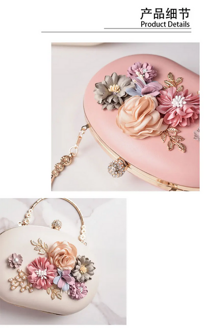 Elegant Floral Evening Clutch Purse  Luxury Party Bag