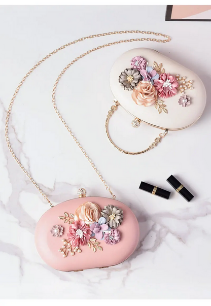 Elegant Floral Evening Clutch Purse  Luxury Party Bag