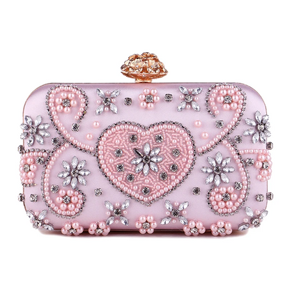 Women’s Satin Rhinestone Clutch Vintage Flower Evening Bag