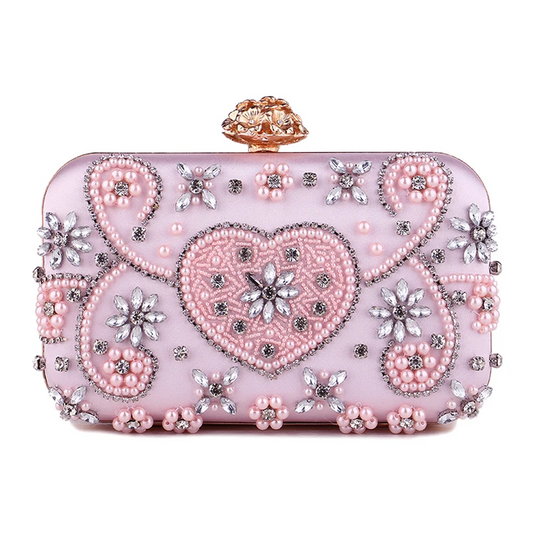 Women’s Satin Rhinestone Clutch Vintage Flower Evening Bag