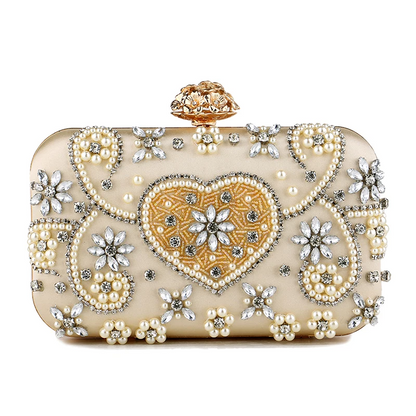 Women’s Satin Rhinestone Clutch Vintage Flower Evening Bag