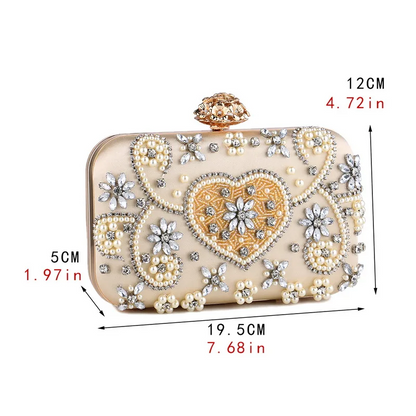 Women’s Satin Rhinestone Clutch Vintage Flower Evening Bag