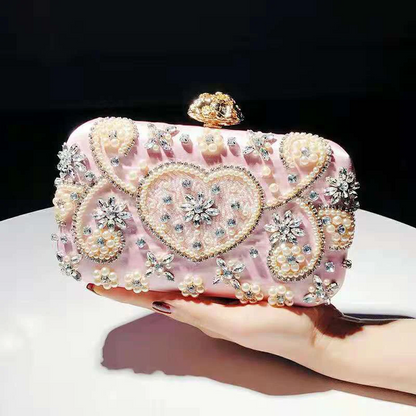 Women’s Satin Rhinestone Clutch Vintage Flower Evening Bag