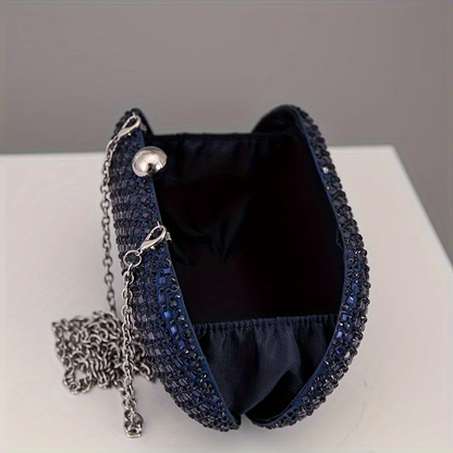 Navy Blue Oval Diamond Evening Clutch Luxury Women’s Party Bag