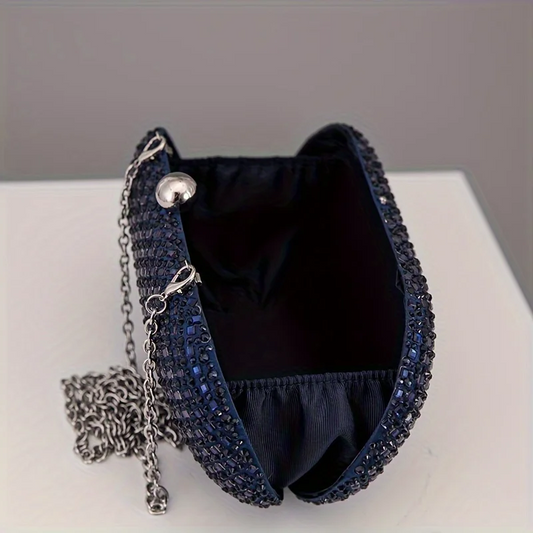 Navy Blue Oval Diamond Evening Clutch Luxury Women’s Party Bag