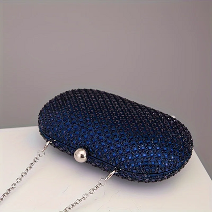 Navy Blue Oval Diamond Evening Clutch Luxury Women’s Party Bag