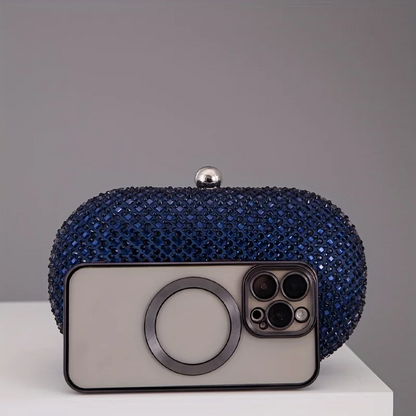 Navy Blue Oval Diamond Evening Clutch Luxury Women’s Party Bag