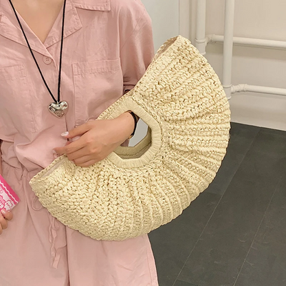 Boho Half-Moon Straw Bag Handmade Rattan