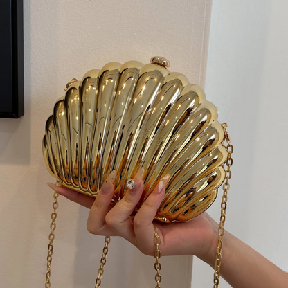 Women’s Shell Design Shoulder Bag Elegant Clutch with Chain Strap