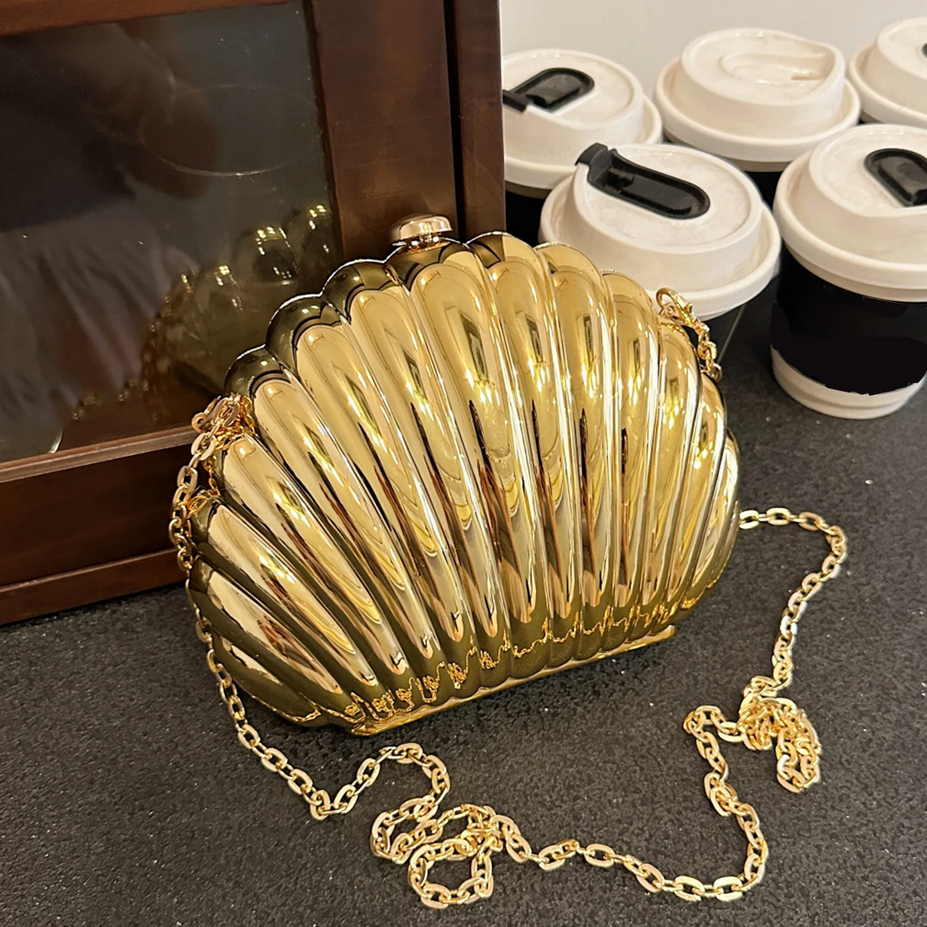 Women’s Shell Design Shoulder Bag Elegant Clutch with Chain Strap