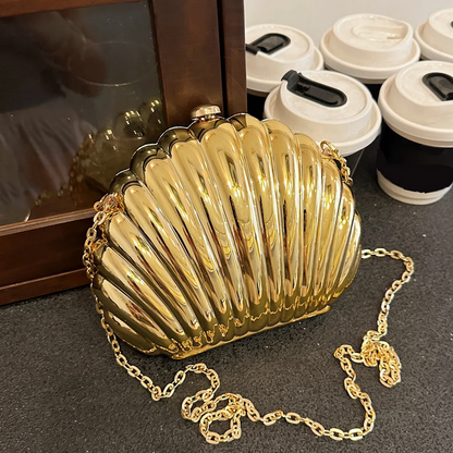 Women’s Shell Design Shoulder Bag Elegant Clutch with Chain Strap