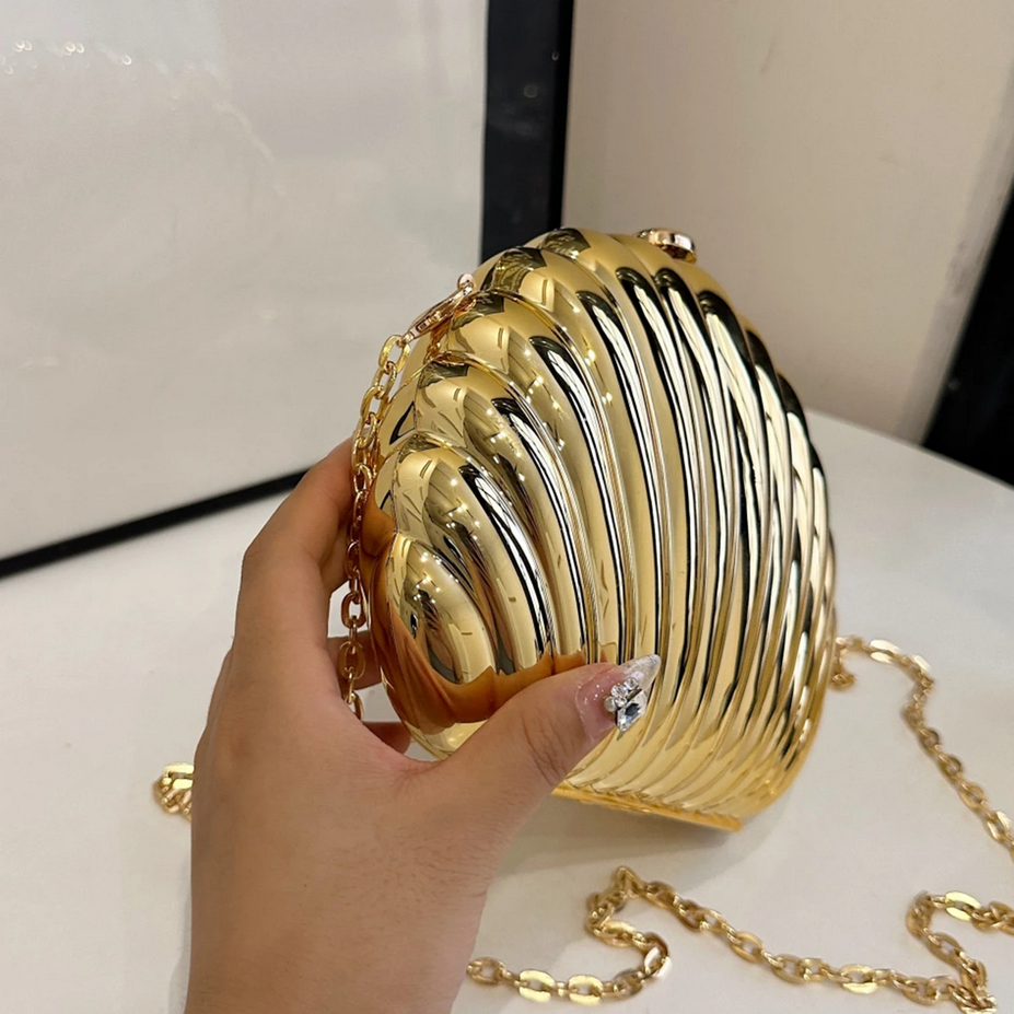 Women’s Shell Design Shoulder Bag Elegant Clutch with Chain Strap