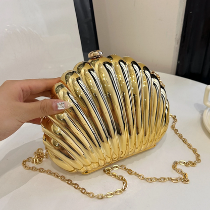 Women’s Shell Design Shoulder Bag Elegant Clutch with Chain Strap