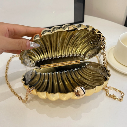 Women’s Shell Design Shoulder Bag Elegant Clutch with Chain Strap