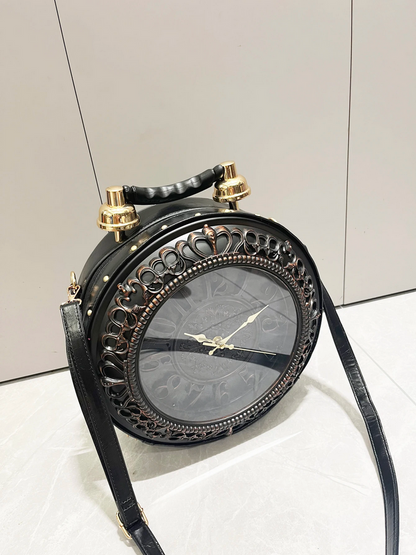 Clock-Shaped Leather Shoulder Bag  Unique Women’s Fashion Handbag