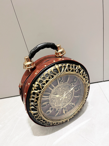 Clock-Shaped Leather Shoulder Bag  Unique Women’s Fashion Handbag