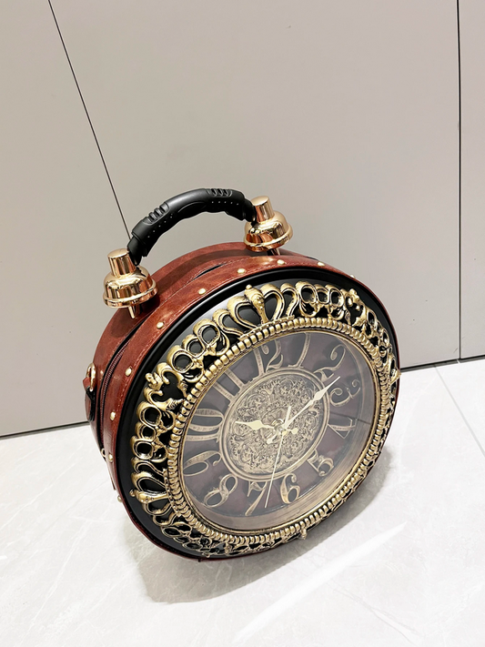 Clock-Shaped Leather Shoulder Bag  Unique Women’s Fashion Handbag