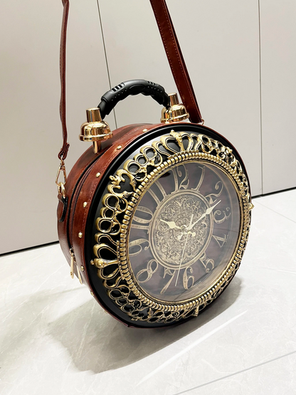 Clock-Shaped Leather Shoulder Bag  Unique Women’s Fashion Handbag