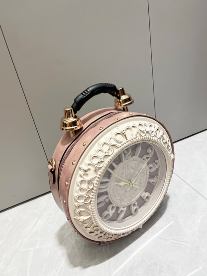 Clock-Shaped Leather Shoulder Bag  Unique Women’s Fashion Handbag
