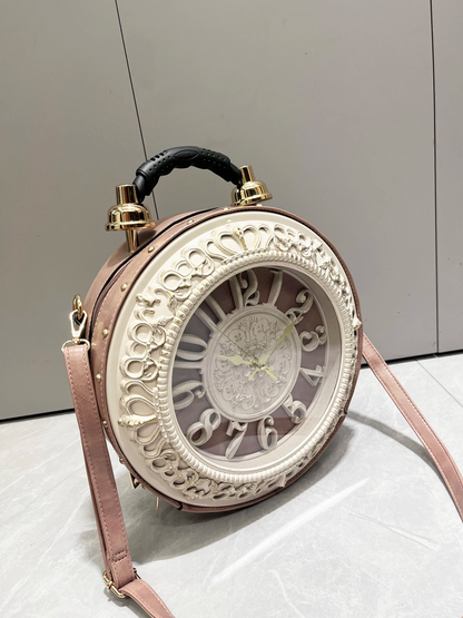 Clock-Shaped Leather Shoulder Bag  Unique Women’s Fashion Handbag