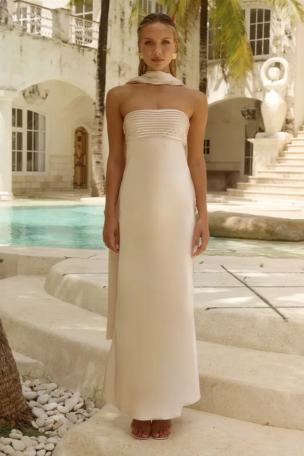 Strapless Satin Bodycon Dress Chic Summer Cocktail Party Wear