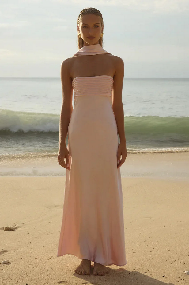 Strapless Satin Bodycon Dress Chic Summer Cocktail Party Wear