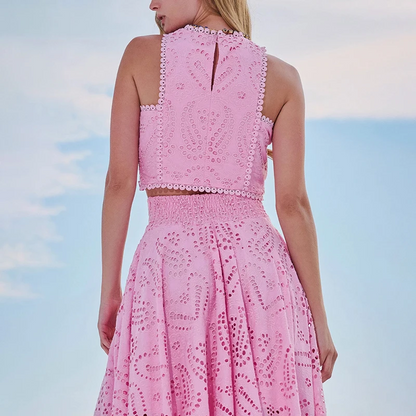 Women’s Embroidered Two-Piece Suit Elegant Lace Vest Top & Max