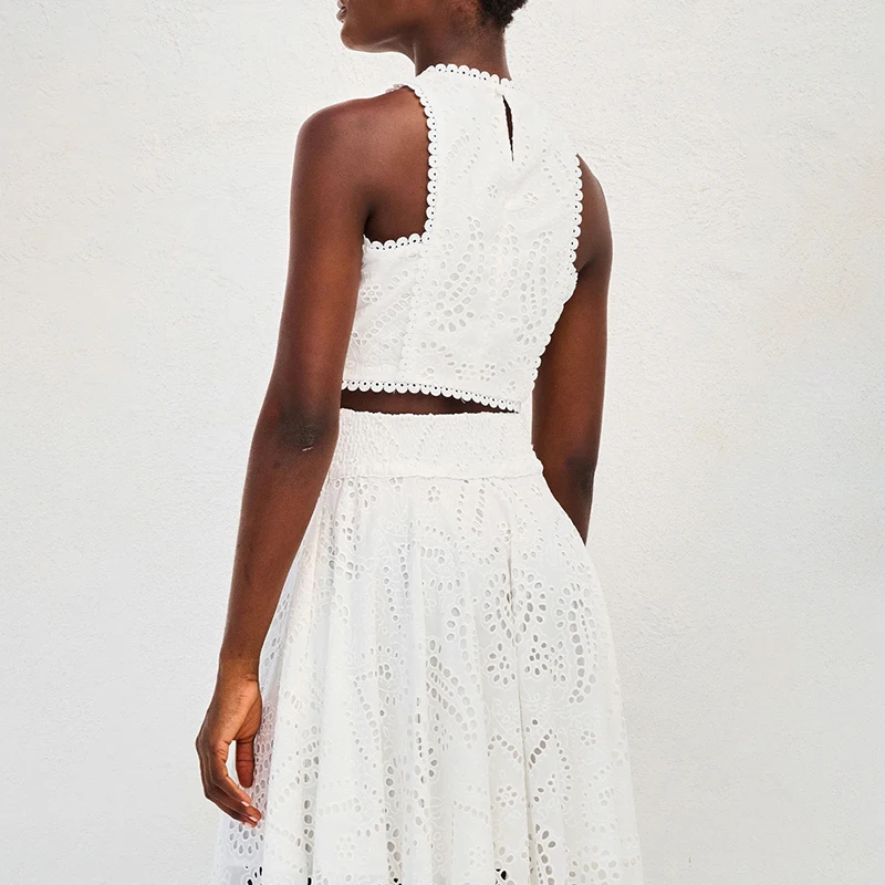 Women’s Embroidered Two-Piece Suit Elegant Lace Vest Top & Max