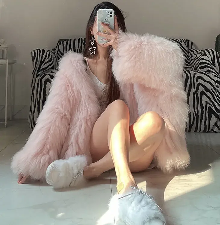 Stylish Women’s Faux Fur Jacket Autumn Winter Hooded Outerwear