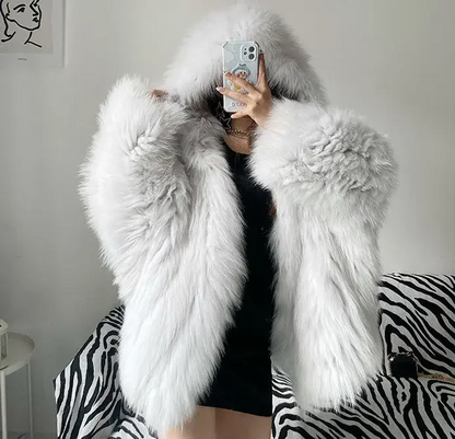 Stylish Women’s Faux Fur Jacket Autumn Winter Hooded Outerwear
