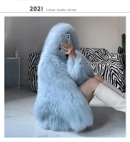 Stylish Women’s Faux Fur Jacket Autumn Winter Hooded Outerwear