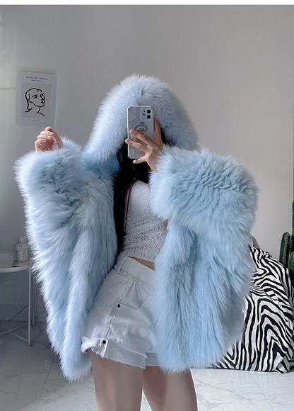 Stylish Women’s Faux Fur Jacket Autumn Winter Hooded Outerwear