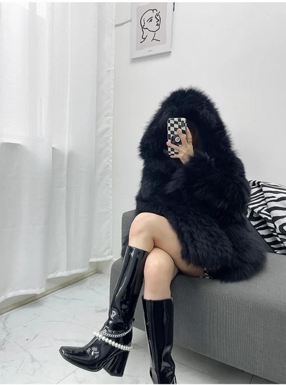 Stylish Women’s Faux Fur Jacket Autumn Winter Hooded Outerwear