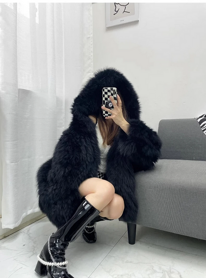 Stylish Women’s Faux Fur Jacket Autumn Winter Hooded Outerwear